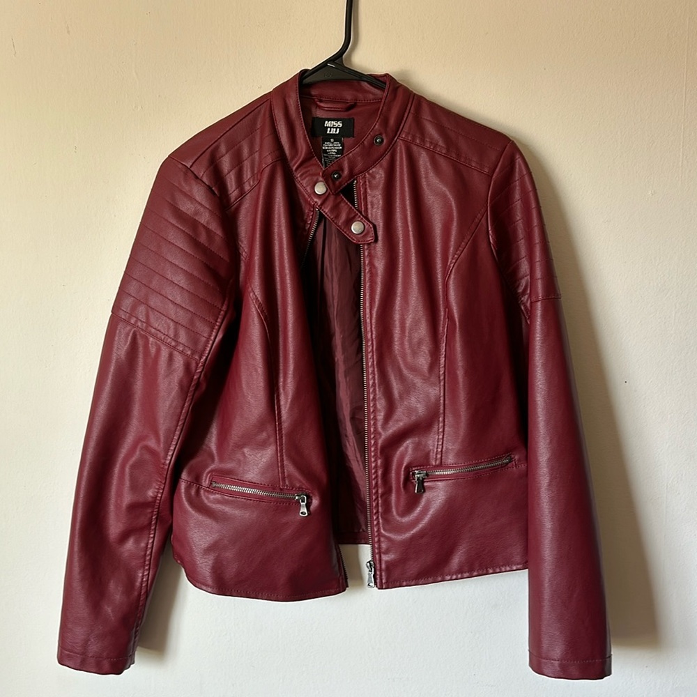 Red Faux Leather Bomber